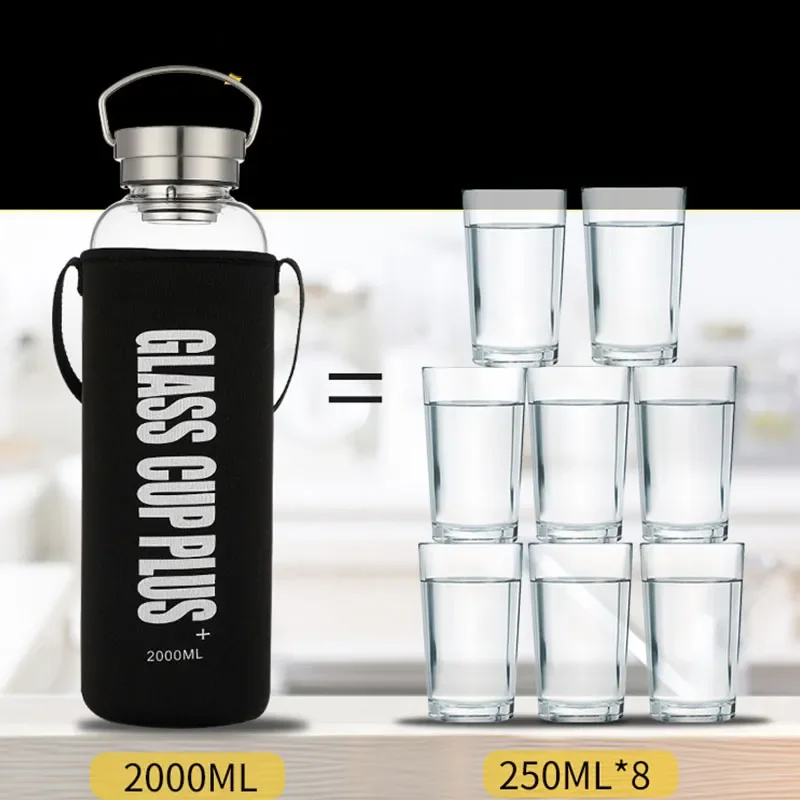 Garrafa de água de vidro de 2l - Outdoor Sport Glass Water Bottle avaliação e preço